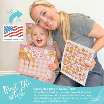 Hadley Designs Potty Training Chart for Toddlers Girls -10 Sticker Potty Chart for Toddlers Girls, 8.5x11" Potty Training Sticker Charts for Toilet Success, Unicorn Toddler Reward Chart for Kids