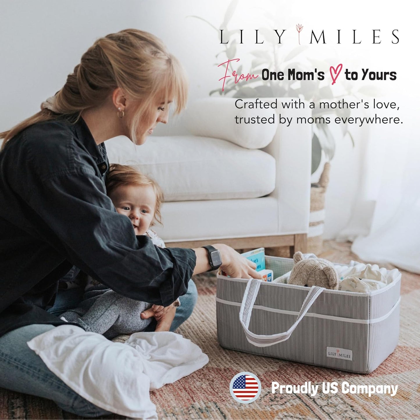 Lily Miles Baby Diaper Caddy Organizer - Large Tote Bag for Newborn essentials Boy or Girl - Baby Shower Basket - Nursery Must Haves - Registry Favorites - Newborn Caddie Car Organizer