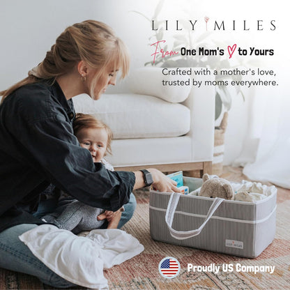 Lily Miles Baby Diaper Caddy Organizer - Large Tote Bag for Newborn essentials Boy or Girl - Baby Shower Basket - Nursery Must Haves - Registry Favorites - Newborn Caddie Car Organizer
