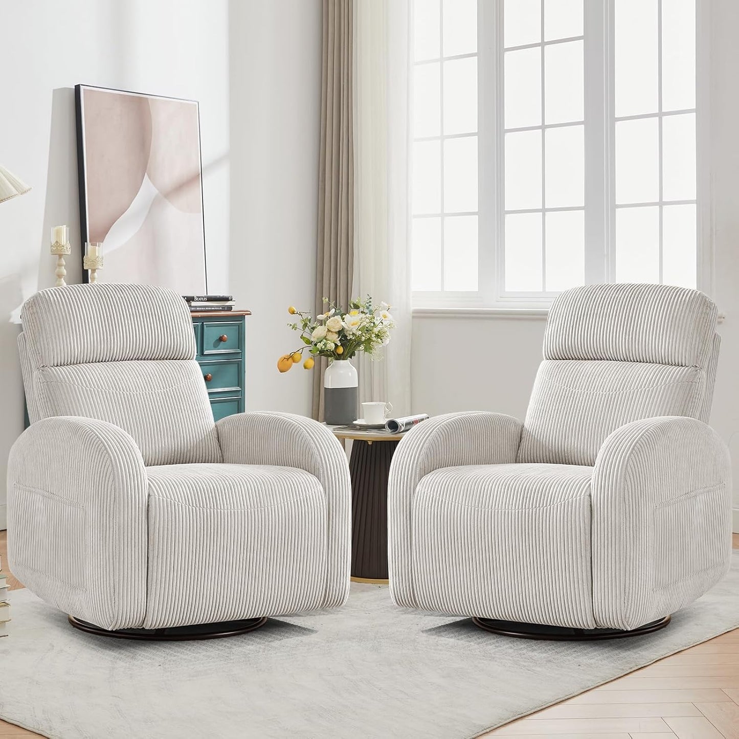 Nursery Glider Recliner, Power Swivel Rocking Recliner with USB & Type-C Port, Swivel Nursering Reclining Rocker with Double Pockets for Living Room, Camel Chenille