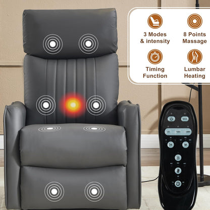 Manual 360° Swivel Rocker Recliner Chair for Adults, Overstuffed Glider Chair for Nursery with Vibration Massage and Heat, Comfy Soft Fabric Glider with Side Pockets for Living Room, Beige