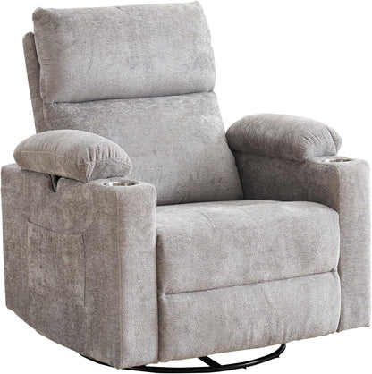 Rocking Chair Nursery with Adjustable Armrest for Breastfeeding, Glider Recliner Nursery Chair with Massage and Heat, Power Swivel Rocker Recliner with Adjustable Headrest, Corduroy, Beige