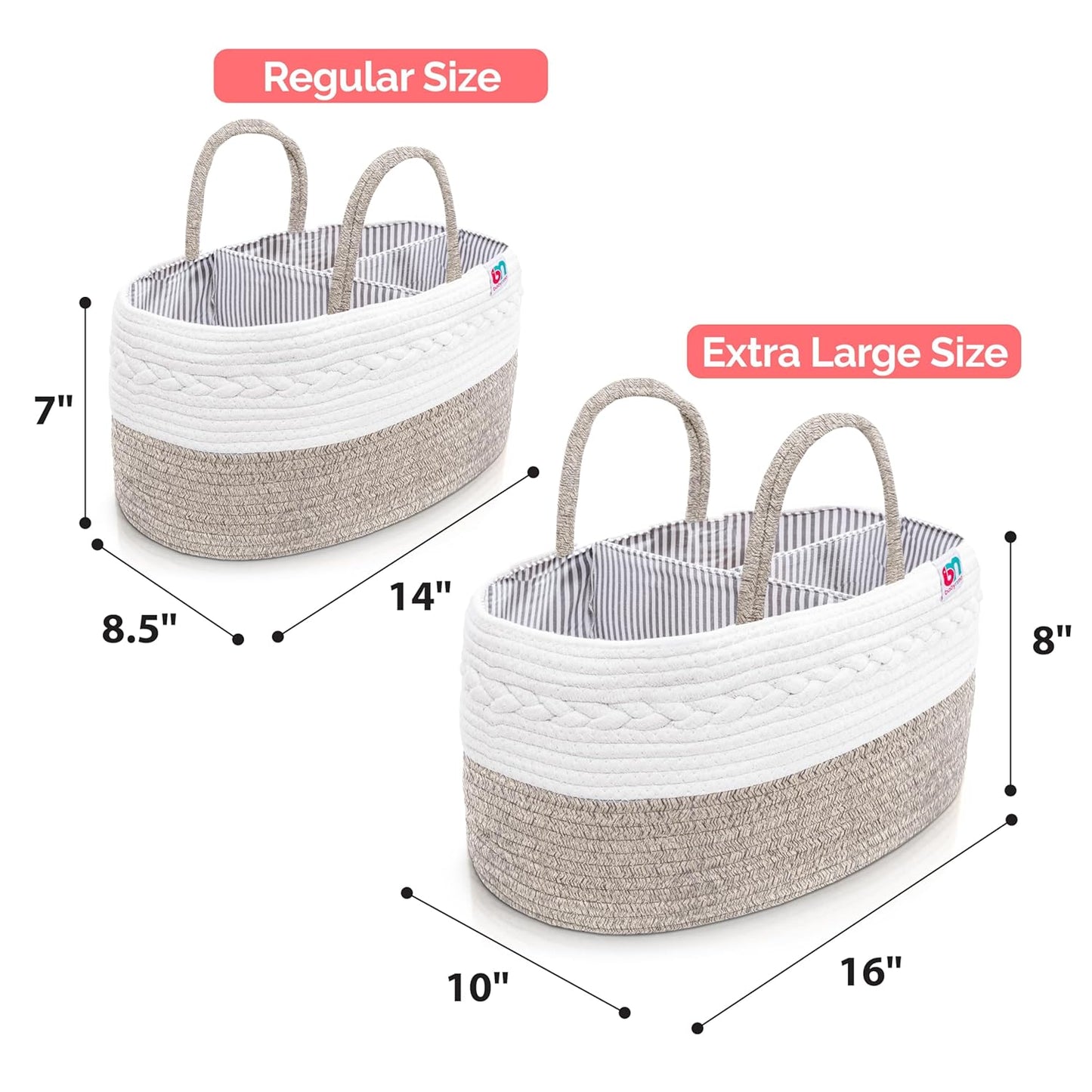 Rope Diaper Caddy - Storage for Baby and Toddler Items - Portable Cotton Organizer Easily Holds Diapers, Wipes, Clothing - Useful for Nursery, Bedroom (Gray, Regular)