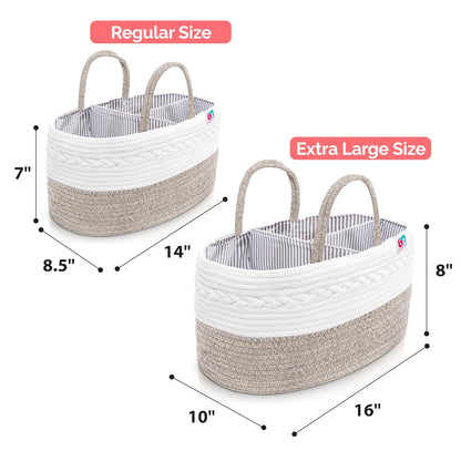 Rope Diaper Caddy - Storage for Baby and Toddler Items - Portable Cotton Organizer Easily Holds Diapers, Wipes, Clothing - Useful for Nursery, Bedroom (Gray, Regular)