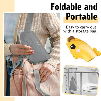 Portable Potty Seat for Toddler Travel - Foldable Non-Slip Potty Training Toilet Seat Cover for Boys Girls, Baby Kids with Drawstring Bag (Green Frog)