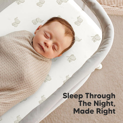 2-Pack Organic Bassinet Sheets for Girls, Boys - 100% Cotton Bassinet Mattress Sheets Compatible with Halo Bassinest Swivel Sleeper, Graco, Baby Delight, Chicco, Unisex Fitted Bassinet Sheets (Elly)