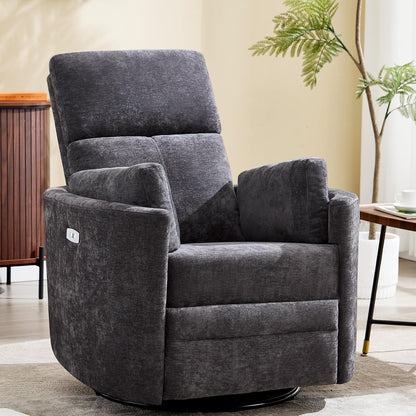 Power Recliner,Nursery Swivel Glider Rocking Chair with USB Port,Upholstered Adult Electric Recliner Rocking Chair with 2 Pillows for Living Room Bedroom (Beige Corduroy, Power-Driven)
