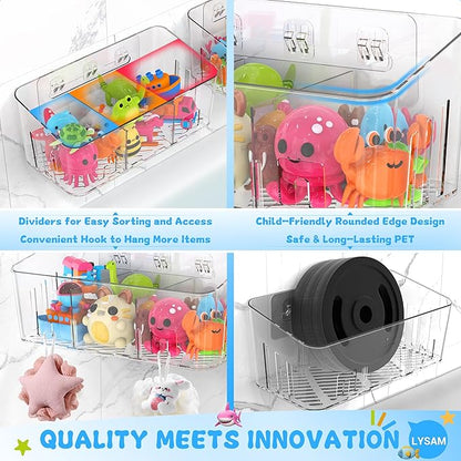 Lysam Bath Toy Storage 2 Packs, Large Bath Toy Holder with 3 Compartment, Quick Dry Bathtub Toy Organizer, Bath Tub Toy Net, Shower Toy Basket & Bin, Bathroom Accessories for Baby,Toddler,Kids（Clear）