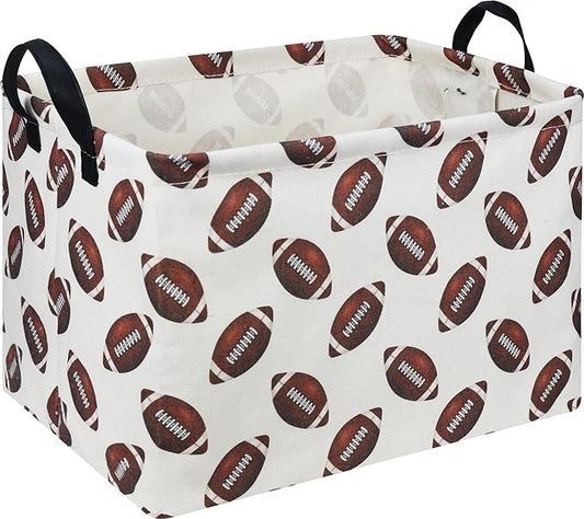 Rectangle Rugby Storage Basket with Handles, Collapsible Storage Bin, Cute Books Box,Room Decor(Rugby)