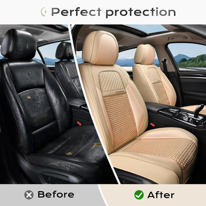 Coverado Leather Seat Covers for Car, Waterproof Car Seat Covers Full Set, 2 in 1 Conversions Car Seat Cover Protector Car Accessories Universal Fit for Most Cars SUVs and Trucks Beige