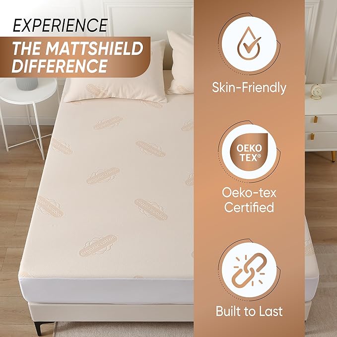 Deluxe Waterproof Organic Mattress Protector Queen Size - OCS Certified Organic Cotton, Breathable Mattress Pad Cover - Premium 280 GSM Comfort - Jersey Cotton Skirt - Deep Pocket Fitted Style