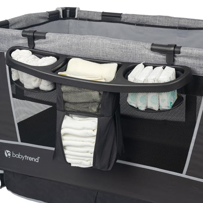 Baby Trend Retreat Nursery Center with Two Removable Rock A Bye Bassinets, Changing Table, Organizer, and Music Center with Nightlight, Quarry