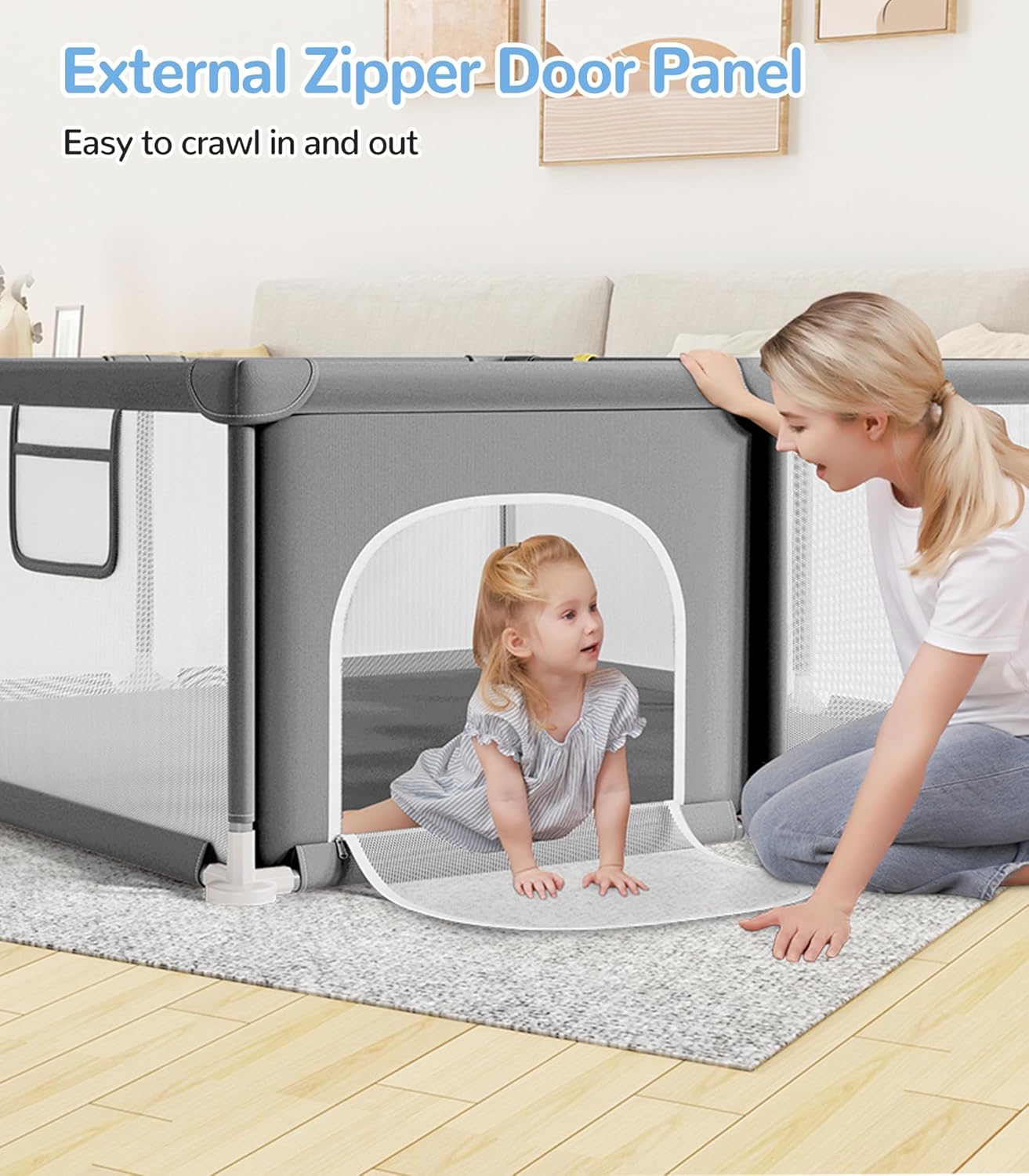 Dripex Baby Playpen, 47"x47" Small Playpen for Babies, Enhanced Safety Baby Play Yard for Indoor & Outdoor, Infant Play Pen with Soft Breathable Visible Mesh, Anti-Fall Design & Easy Setup, Grey