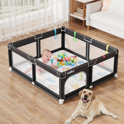 Premium Baby Playpen with Mat, 71x60 Inches Extra Large Playpen for Babies and Toddlers, Indoor & Outdoor Activity Center, Safety Baby Play Pen with Gate Prints