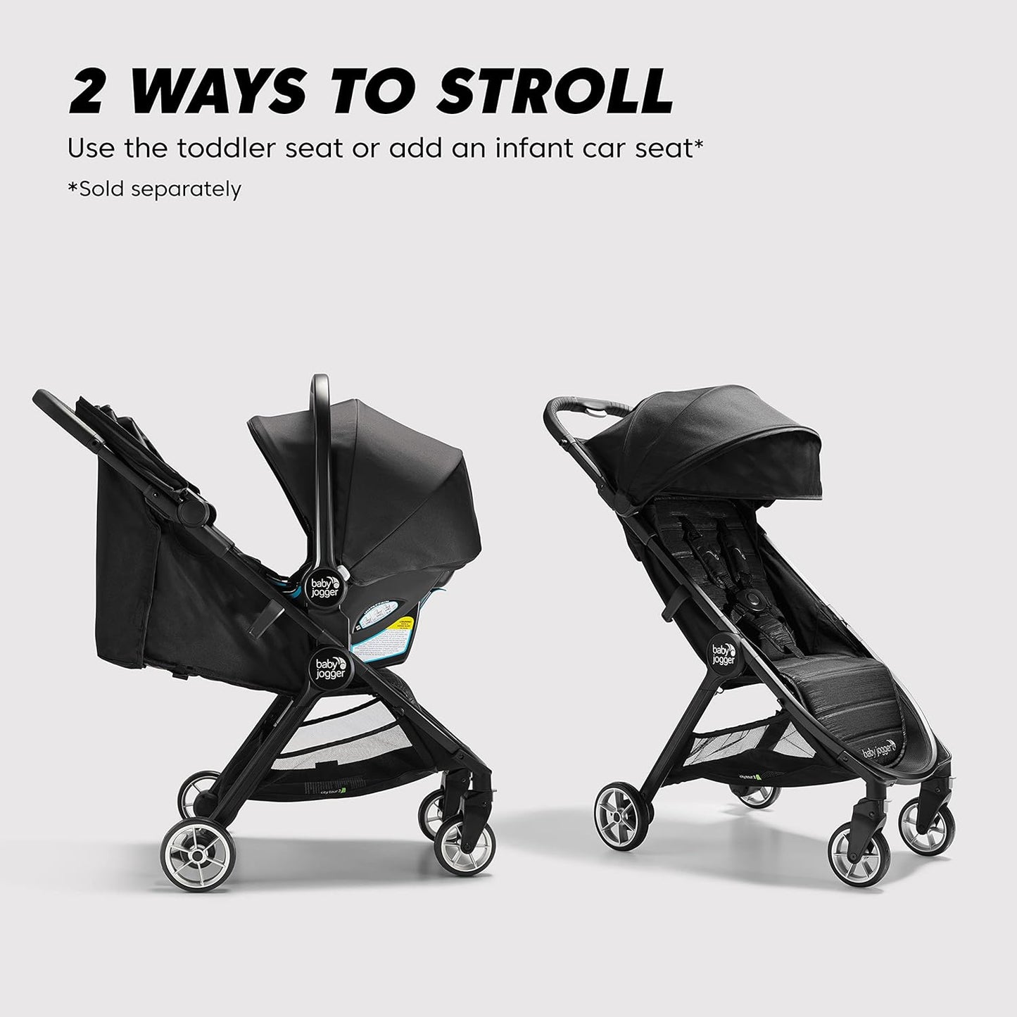 Baby Jogger City Tour 2 Carry-On Approved Travel Stroller, Ultra-Compact Baby Stroller, Lightweight, Easy Fold, Baby Travel Essential, Pitch Black