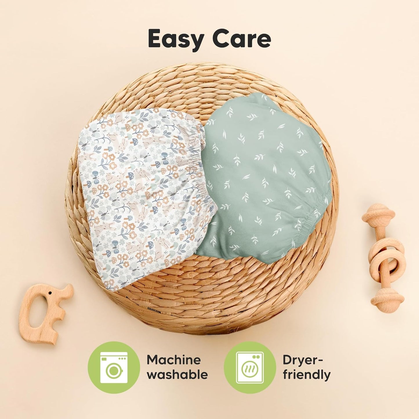 2-Pack Waterproof Pack and Play Sheets, Mini Crib Sheets Fitted for Boy, Girl - 38 x 26 Viscose from Bamboo Pack N Play Mattress Sheets for Graco, Toddler Playard Baby Crib Sheets Neutral (Blue Flax) - Colors A