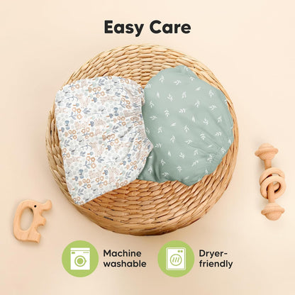 2-Pack Waterproof Pack and Play Sheets, Mini Crib Sheets Fitted for Boy, Girl - 38 x 26 Viscose from Bamboo Pack N Play Mattress Sheets for Graco, Toddler Playard Baby Crib Sheets Neutral (Blue Flax) - Colors A