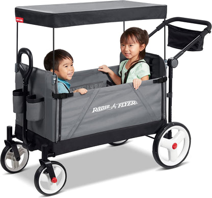 Radio Flyer City Luxe Stroll 'N Wagon, for Ages 1+, 3-in-1 Push or Pull, with Bench Mode, Easy Fold, UV Canopy, 5-Point Harnesses, Front Caster Wheels & 12" Rear Wheels, Stroller Wagon for Kids