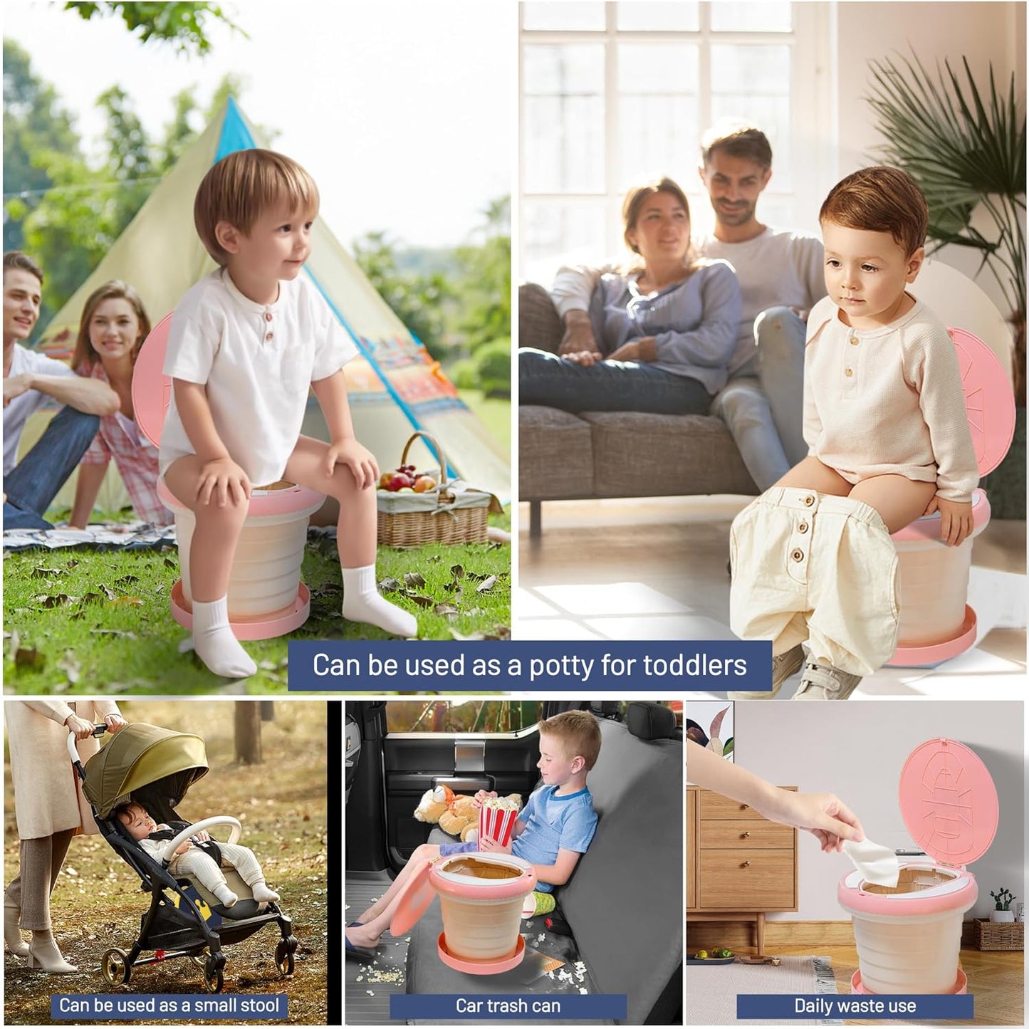 SunnySmile portable, foldable potty seat for toddler, Training Toilet Seat Emergency Toilet for Car, Camping, Outdoor, indoor (grey, small)