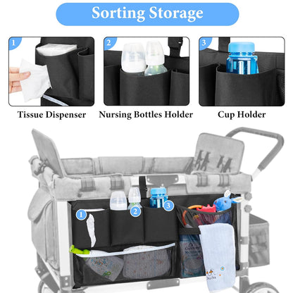 HODRANT Stroller Wagon Cargo Net, Stroller Wagon Accessories Organizer Compatible with WONDERFOLD All W-Series Models, Large Capacity Mesh Cargo Storage Net with Sorting Pockets for Dry Wet Separation