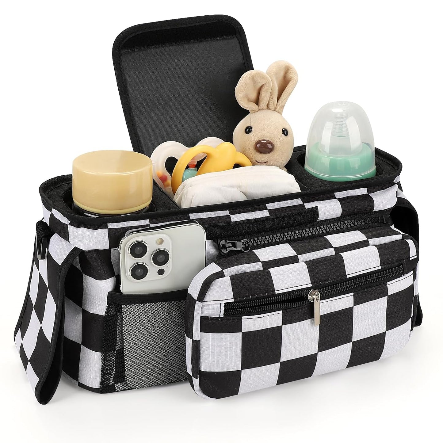 Accmor Universal Stroller Organizer with Insulated Cup Holder Detachable Phone Bag and Shoulder Strap,Stroller Bag Caddy Organizer Fits for Uppababy, Baby Jogger, Britax Strollers