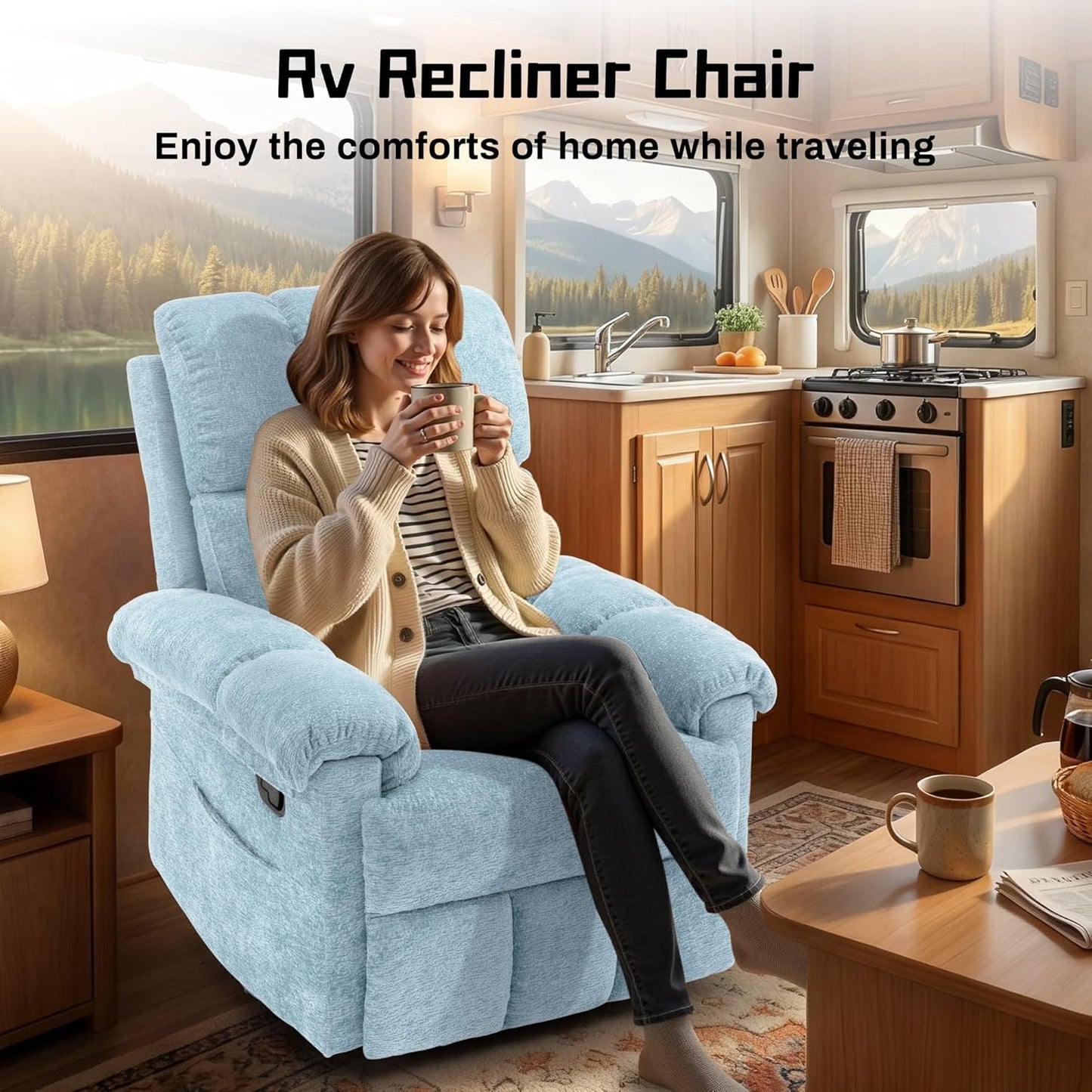Korser Recliner Chair, Swivel Rocker Recliner Chair for Adults, Small Recliners for Small Spaces, Upholstered Manual Recliner with Side Pockets, Nursery Rocking Chair for Living Room, Chenille, Beige