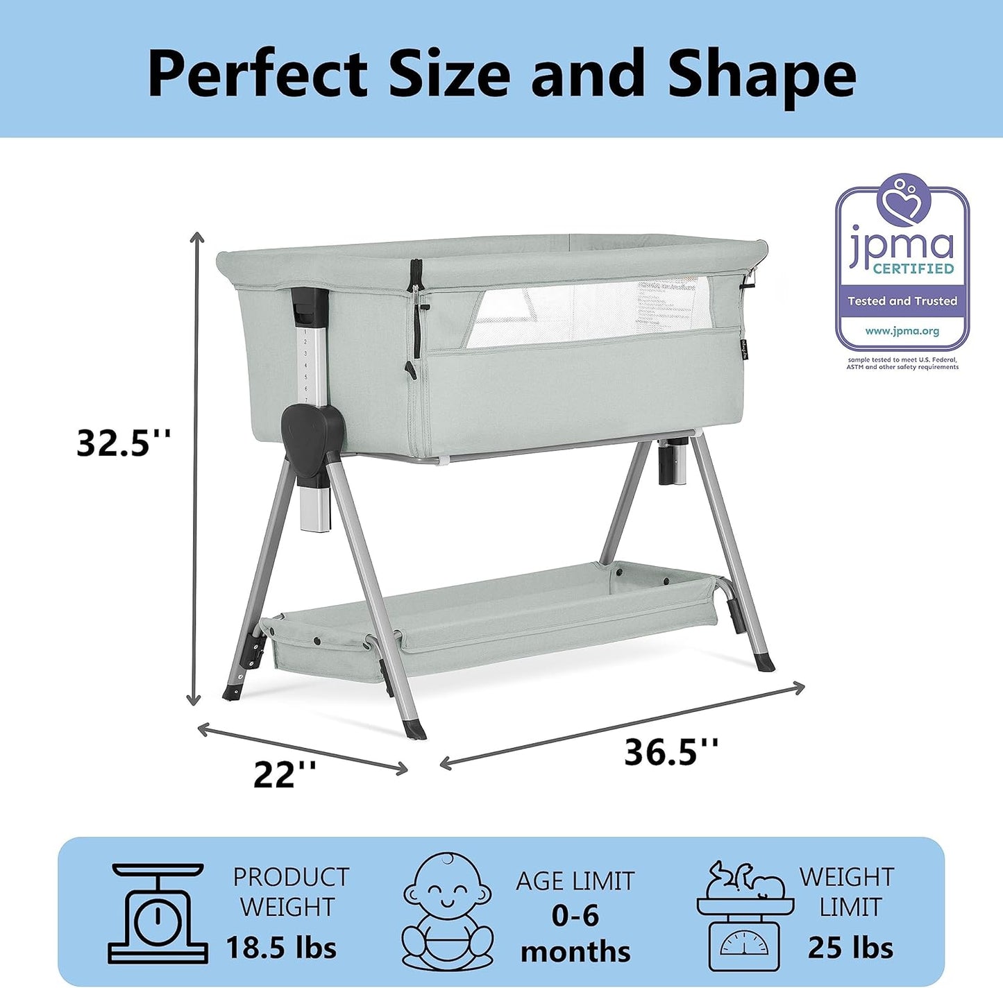 Dream On Me Lilly Bassinet and Bedside Sleeper, Seven Adjustable Height Position, Breathable Mesh Sides, Plush Mattress Pad, Storage Basket, Lightweight, Compact & Easy to Fold - Light Gray