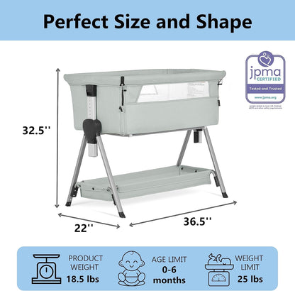 Dream On Me Lilly Bassinet and Bedside Sleeper, Seven Adjustable Height Position, Breathable Mesh Sides, Plush Mattress Pad, Storage Basket, Lightweight, Compact & Easy to Fold - Light Gray