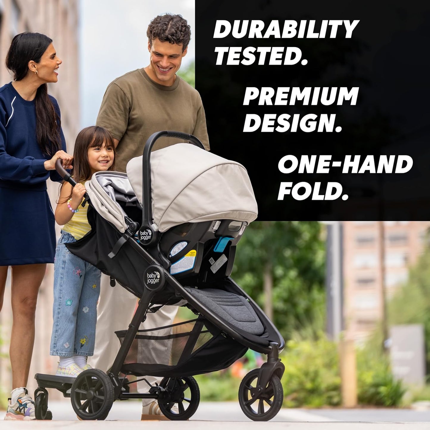 Baby Jogger City Mini GT3 All Terrain Baby Stroller with Forever Air Rubber Tires, All Wheel Suspension, Lightweight Stroller with Magnetic Buckle, No-Rethread Harness, and Foot Brake, Frosted Ivory