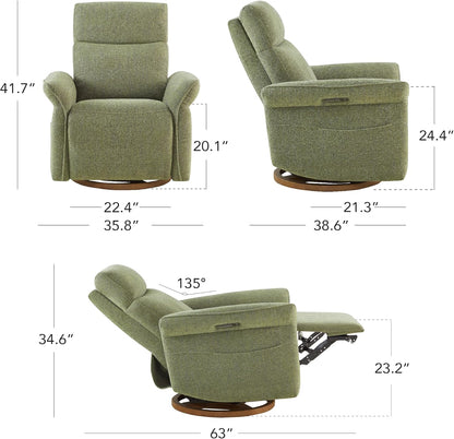 CHITA Power Recliner Chair, Electric Triple-Motor Swivel Glider Nursery Rocking Chair with Adjustable Power Headrest and Lumbar Support, GREENGARD Gold Certified, Solid Wood Base, Khaki Grey