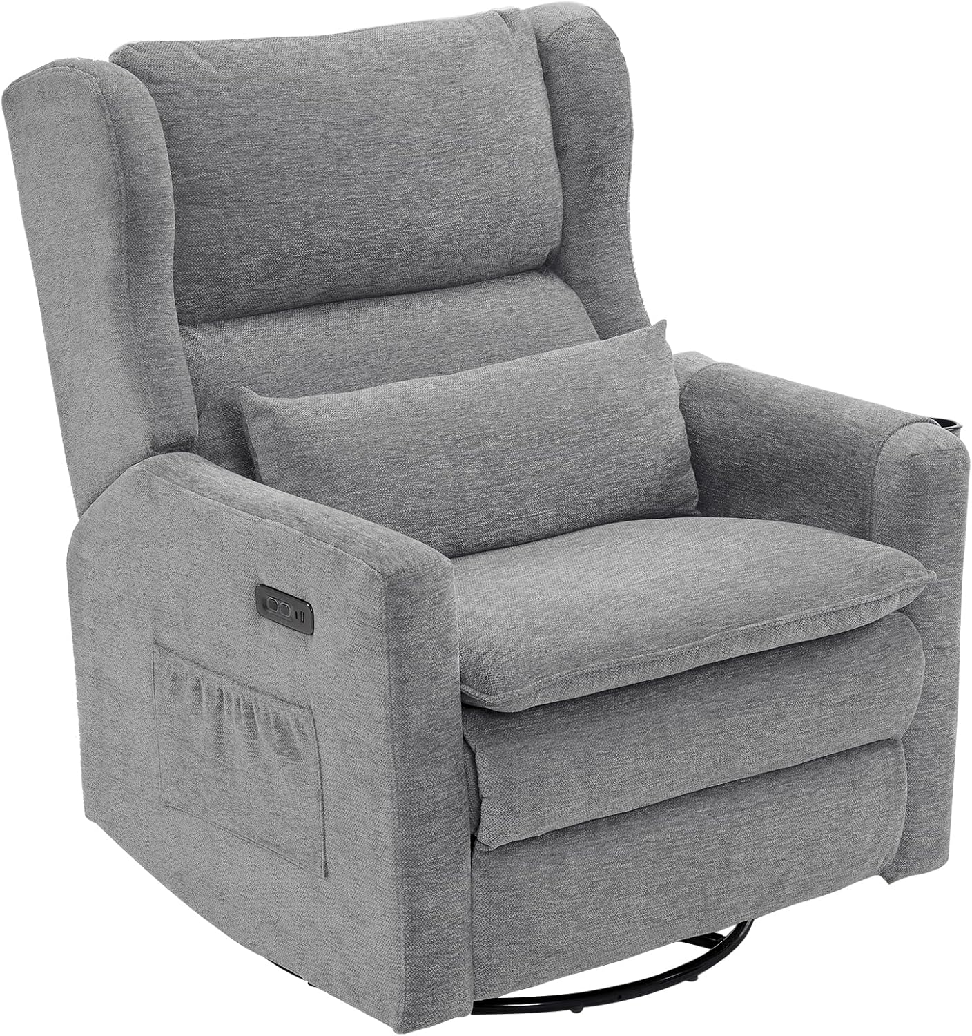 Power Recliner Chair Swivel Glider with Adjustable Headrest，Oversized Swivel Rocker Recliner with Lumbar Support, Upholstered Nursery Glider Recliner for Living Room,White
