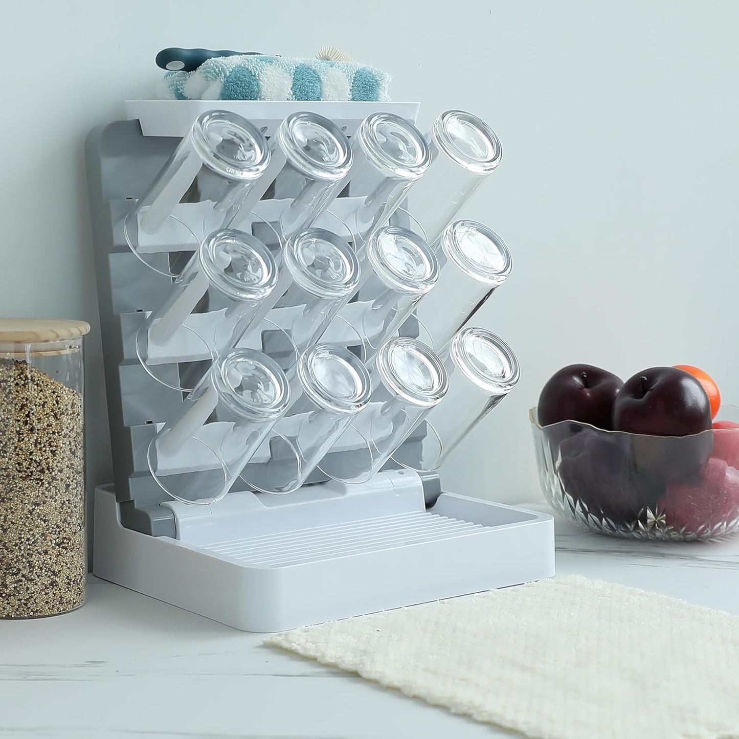 Baby Bottle Drying Rack, Vertical Standing Bottle Drying Rack Holder-Space Saving Baby Bottle Organizer for Countertop-Holds Up to 12 Baby Bottles & Pump Parts (White & Dark Gray)