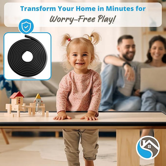 Premium 12ft Edge Protector for Baby, Odorless & Waterproof Foam Cushion with 3M Adhesive Tape, Non-Toxic to Baby Proof Corners and Edges, Wall Corner Protector & Desk Edge Cushion Black