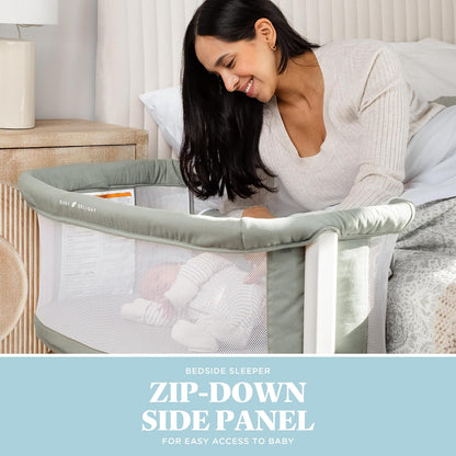Baby Delight Beside Me Serenity Bassinet | Lightweight Bedside Sleeper & Baby Bassinet | 7-Position Height Adjustment | 100% GOTS Certified Organic Cotton Fabric | Organic Sage