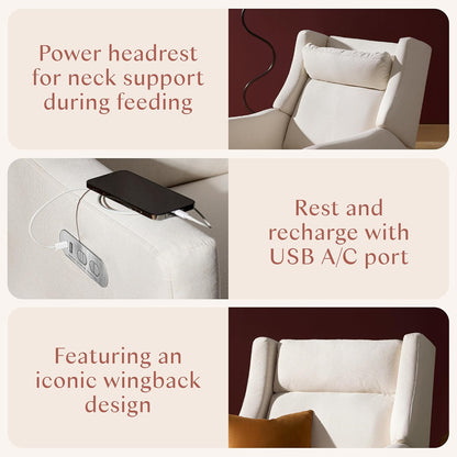 Kiwi Glider Recliner w/Electronic Control and USB | in Almond Teddy Loop w/Light Wood Base, Greenguard Gold Certified