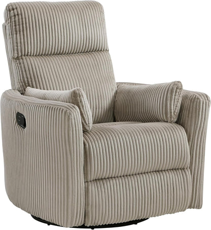 Lexicon Modern Swivel Glider Recliner Chair, Nursery Glider, Corduroy Fabric Upholstery Recliner with 2 Lumbar Pillows, Manual Reclining Sofa Chair for Living Room/Office/Apartment, Beige
