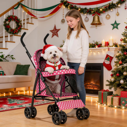 MoNiBloom 4 Wheels Pet Stroller, Easy-Fold Puppy Cage Jogger Stroller with Sun Cover, Pad and Rear Storage Bag, Breathable and Visible Mesh for Small/Medium Pets up to 22 lbs, Black