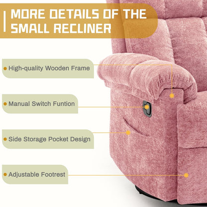 Korser Recliner Chair, Swivel Rocker Recliner Chair for Adults, Small Recliners for Small Spaces, Upholstered Manual Recliner with Side Pockets, Nursery Rocking Chair for Living Room, Chenille, Beige