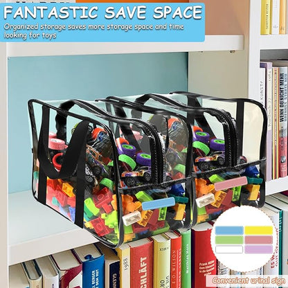 6 Packs XXL Toy Storage Bags 16.5×11.8×6.8In with Labels, Large Capacity Reusable Clear PVC Board Game Storage, Travel Waterproof Organizer Bags with Zipper