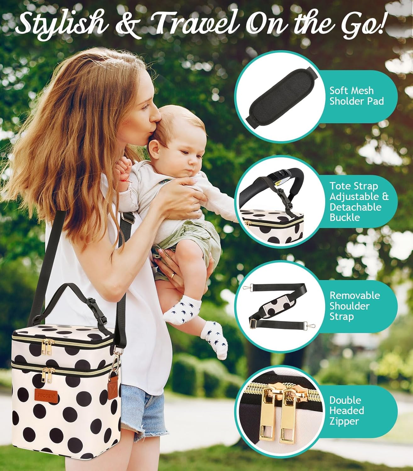 PIIOSER Breastmilk Cooler Bag with Ice Pack Fits 6 Baby Bottles Up to 9 Ounce, Insulated Baby Bottle Tote Bags, Double Layer Waterproof Leak-Proof with Shoulder Strap for Nursing & Working Mom (Grey)