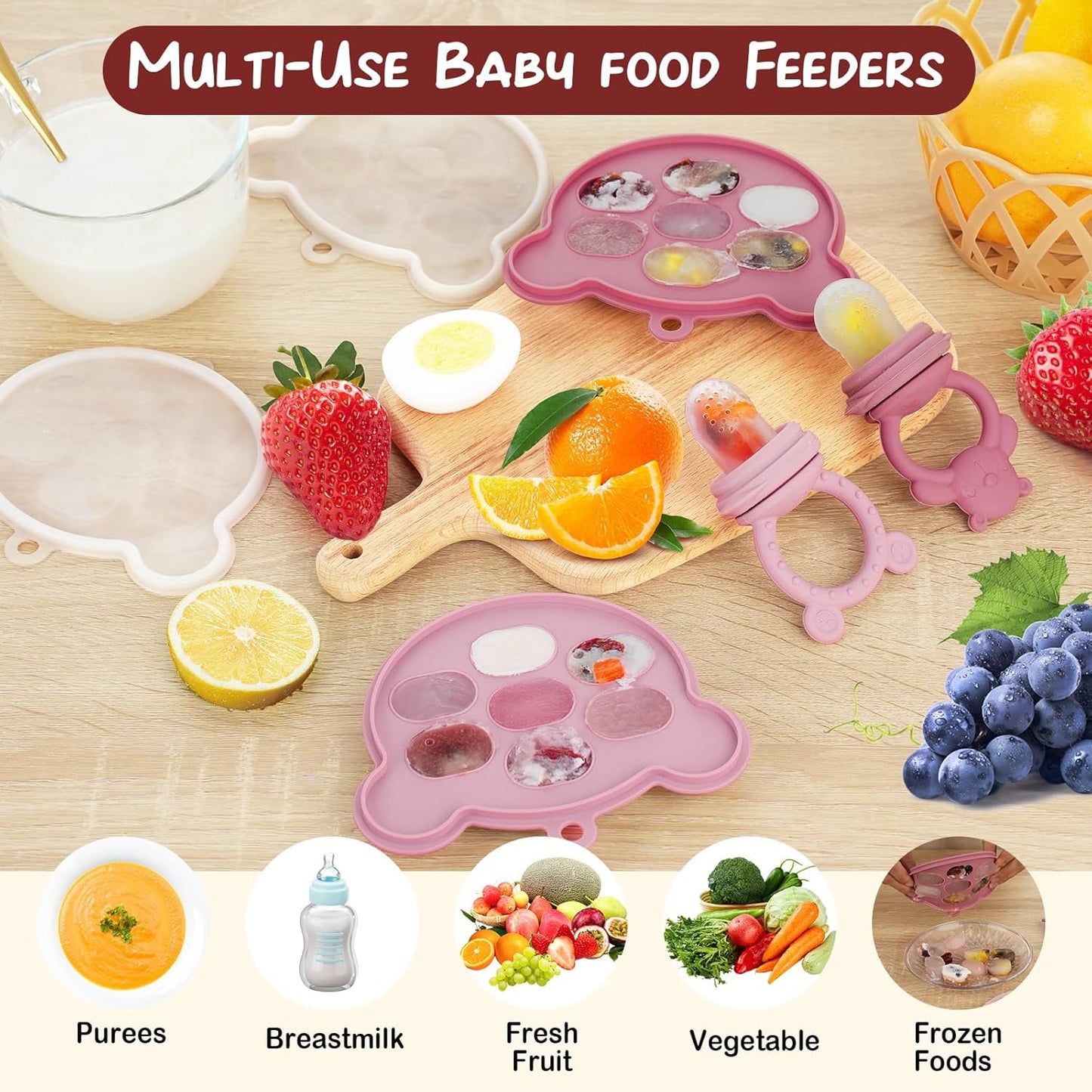 Baby Breastmilk Popsicle Molds & Baby Fruit Feeder (6 Pack), WAJIAYON Infant Food Freezer Tray Storage Containers, Silicone Teething Pacifier Feeder and Teether for Babies,Babies Feeder