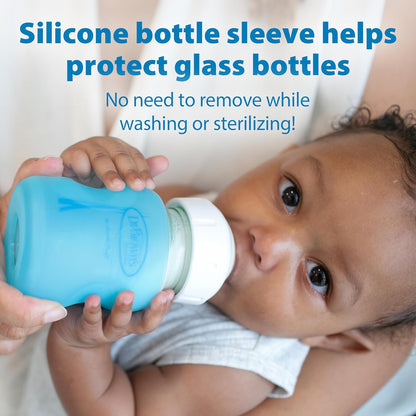 Dr. Brown's Natural Flow Anti-Colic Options+ Wide-Neck Glass Baby Bottles 5 oz/150 mL, with Level 1 Slow Flow Nipple, 3 Pack, 0m+