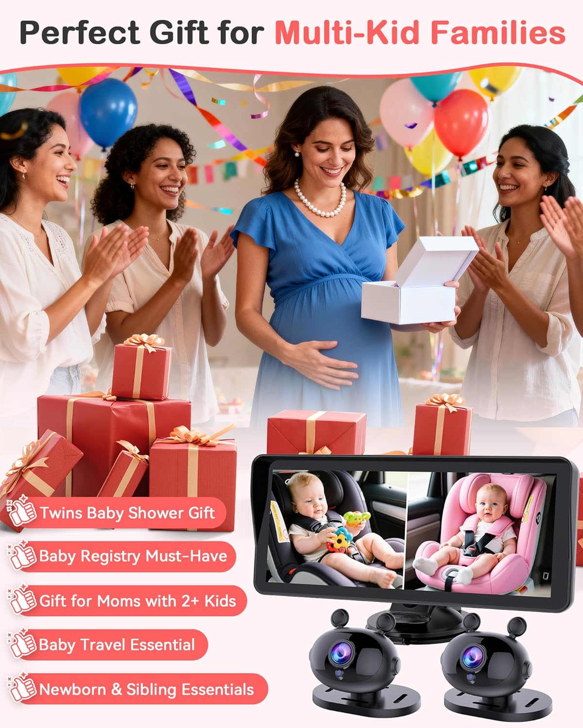 Wkzay Baby Car Camera 2-Pack – HD 1080P, 150° Wide Angle, Night Vision, Adjustable LED Light, Easy Installation, Infant Safety, Rear Seat Monitoring for Car Travel