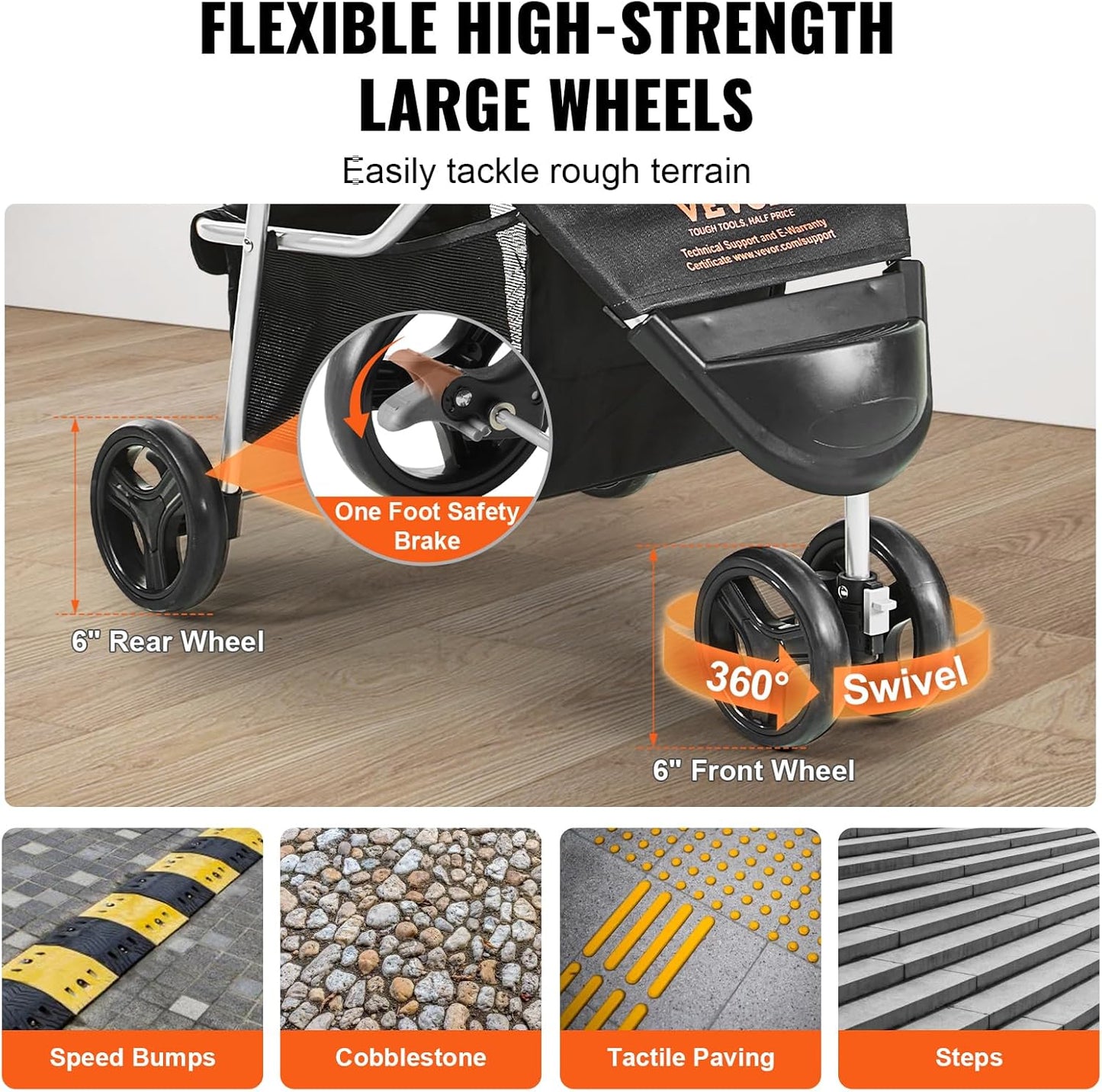 VEVOR Pet Stroller, 44 lbs Weight Capacity, Foldable Dog Cart, 4 Wheels Cats Stroller with Mesh Windows & Revrsible Handle, Portable Pet Carrier with Brake, for Small to Medium Pets