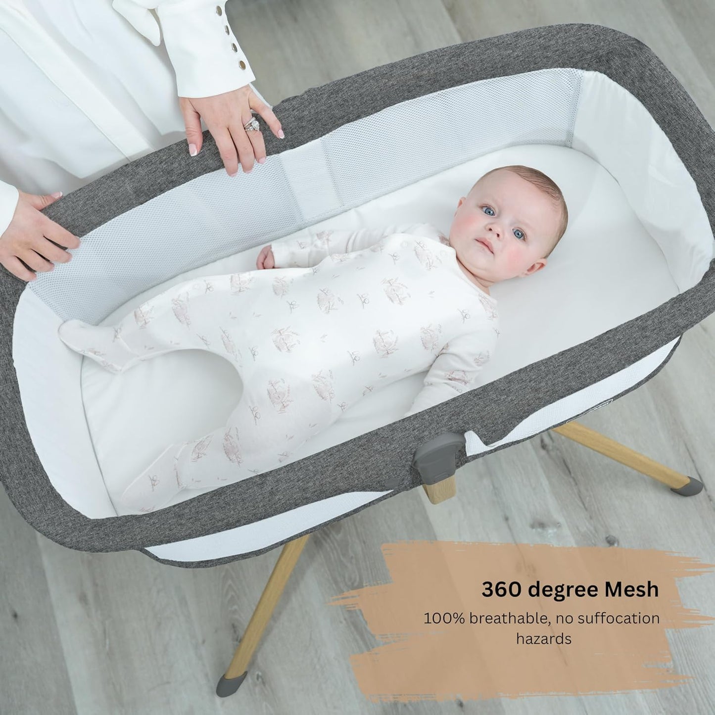 Baby Bassinet with Rocking/Gliding, Portable Bedside Sleeper for Baby with Foam Mattress, Baby Bedside Crib for Newborns and Infants with Carrybag
