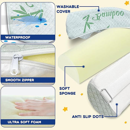 Waterproof Baby Bed Bumper for Toddler with Adjustable Band, Soft Kid Foam Bed Rail for Rental, Vacational, Full, Queen, Twin, King Size Bed, Green, 2 Pack