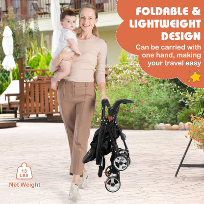 HONEY JOY Lightweight Stroller, Compact Travel Stroller for Airplane, Toddler Fold Pushchair w/Adjustable Canopy & Backrest, Storage Basket, Umbrella Stroller for Infants (Gray)