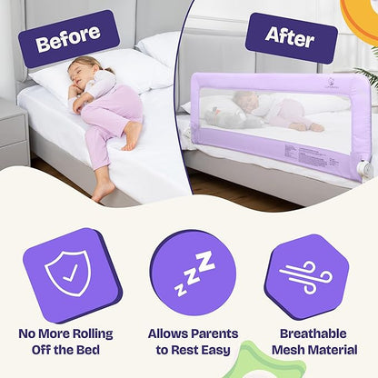 ComfyBumpy 1-Pack Bed Rail for Toddlers 55.5" L x 19.5" H | Toddler Bed Rails for Twin, Full, Queen & King Mattress Size | Swing Down Rail Guard | Mattress Side Rail for Kids | Purple