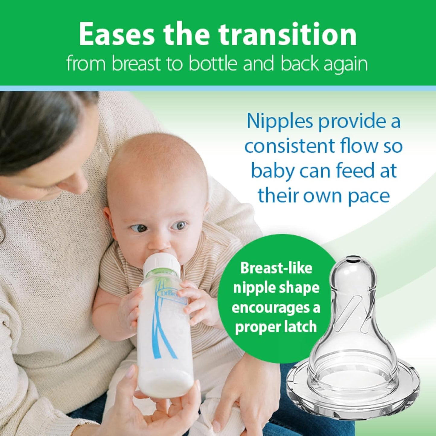 Dr. Brown's Anti-Colic Options+ Narrow Glass Baby Bottles 8 oz/250 mL, with Level 1 Slow Flow Nipple, 3 Pack 0m+ with Mint 100% Silicone Sleeves, BPA-Free