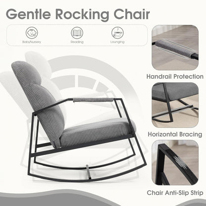 HOMEFUN Nursery Rocking Chair,Patio Rocking Chair,Upholstered Glider Rocker with Padded Seat and High Backrest Safe and Comfy Armchair for Living Room Office,Front Porch, Garden, Patio, Backyard Cream